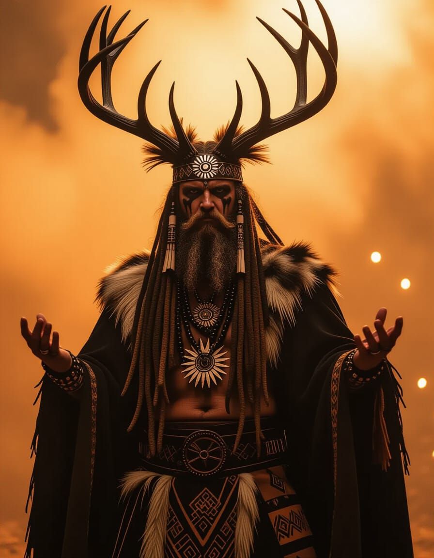 Heilung Singer in Shamanic Performance, Photorealistic Detai...