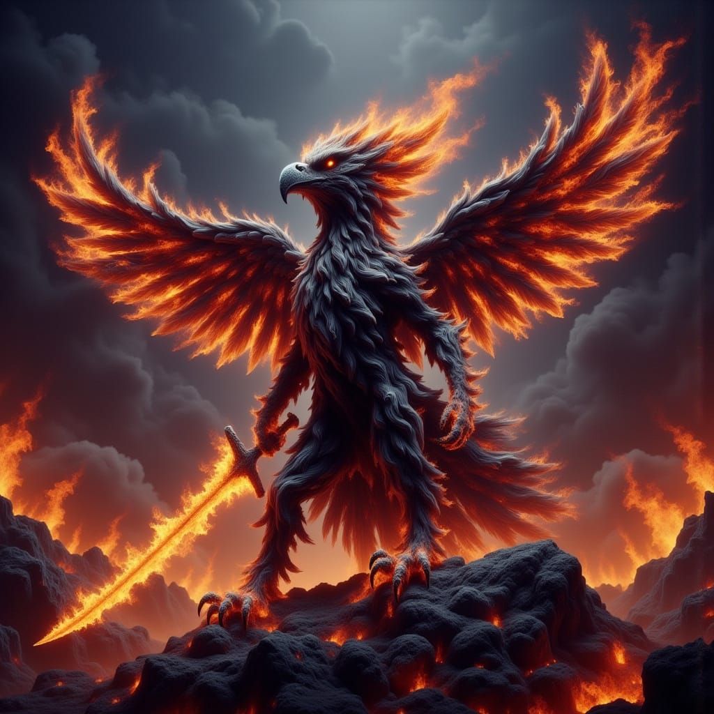 James Riding Molten Lava Harpy Eagle as Flame Sorcerer