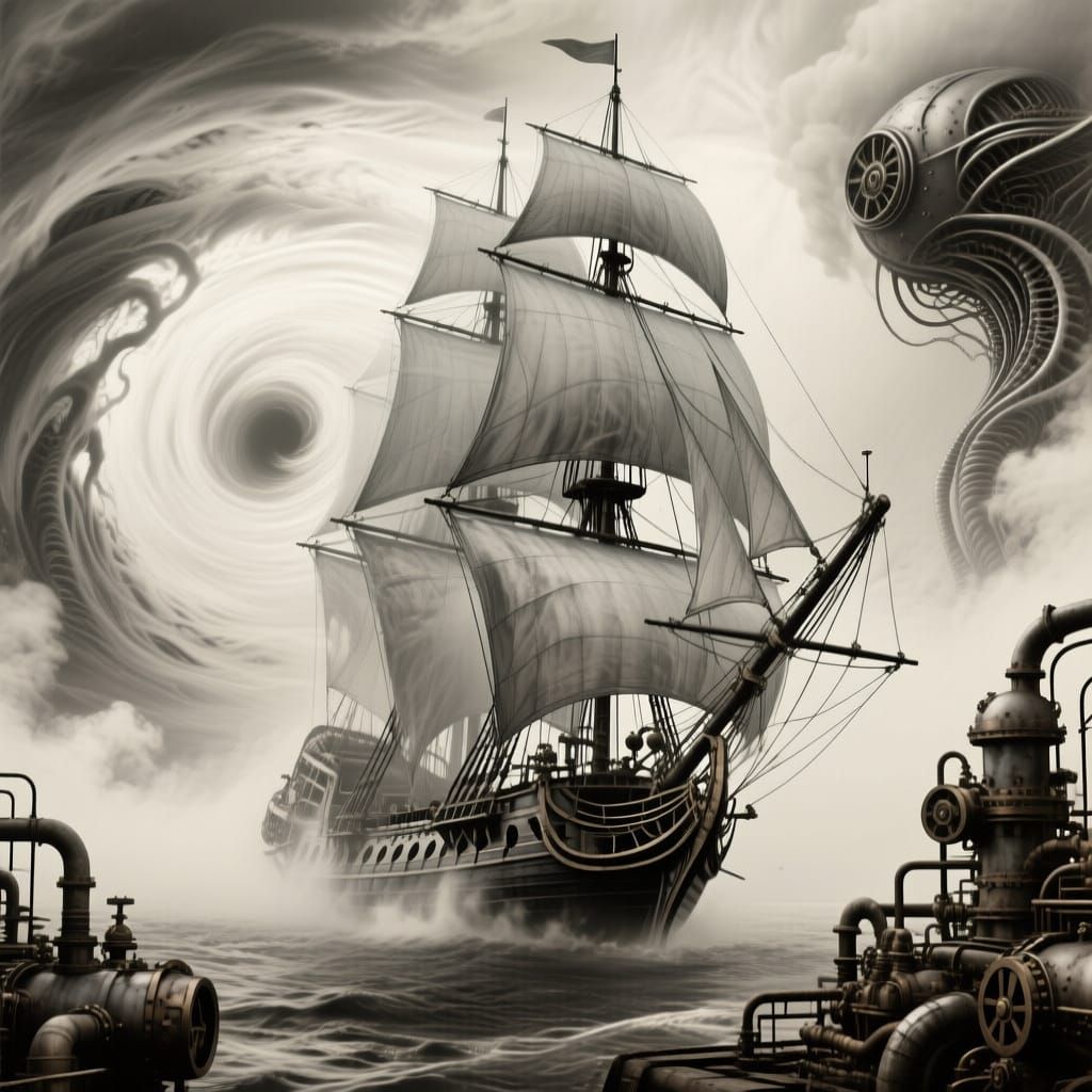 Phantom Steampunk Sailboat in Tornadic Vapor