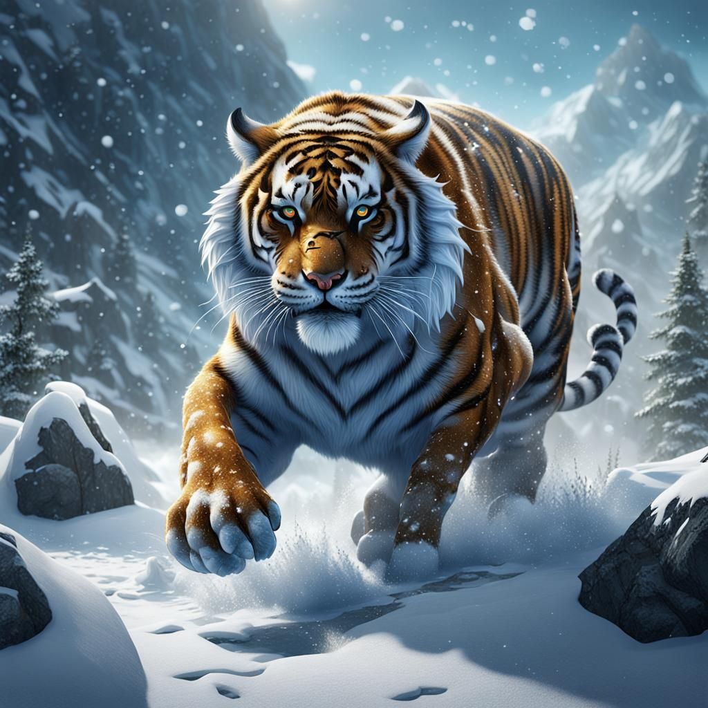 Snow Tiger in Detailed Matte Painting Style