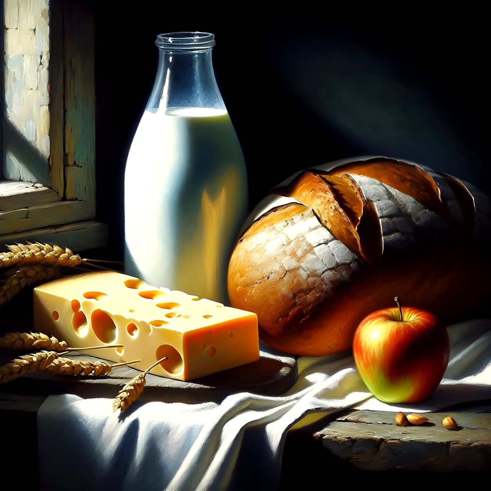 Moody Oil Painting Still Life of Food