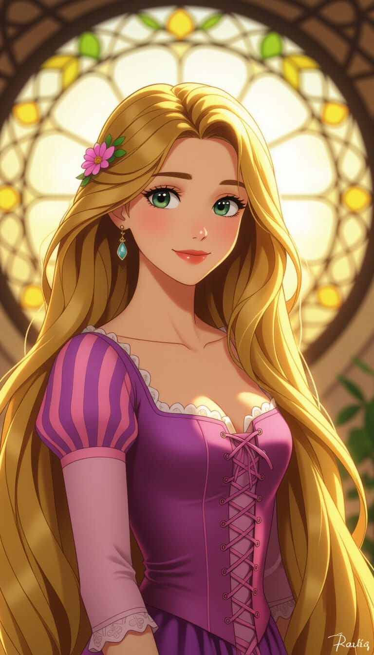 Mature Anime Girl with Golden Hair in Golden Hour Glow