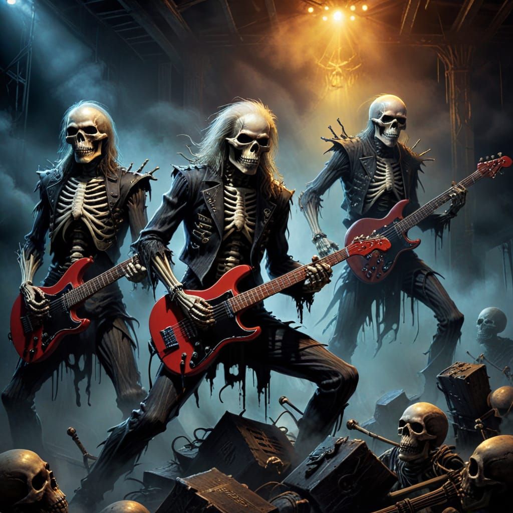 Electric Skeletons Rock Dark Stage in Heavy Metal Style