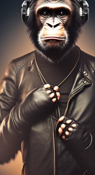 Cyberpunk Chimpanzee DJ in Futuristic City