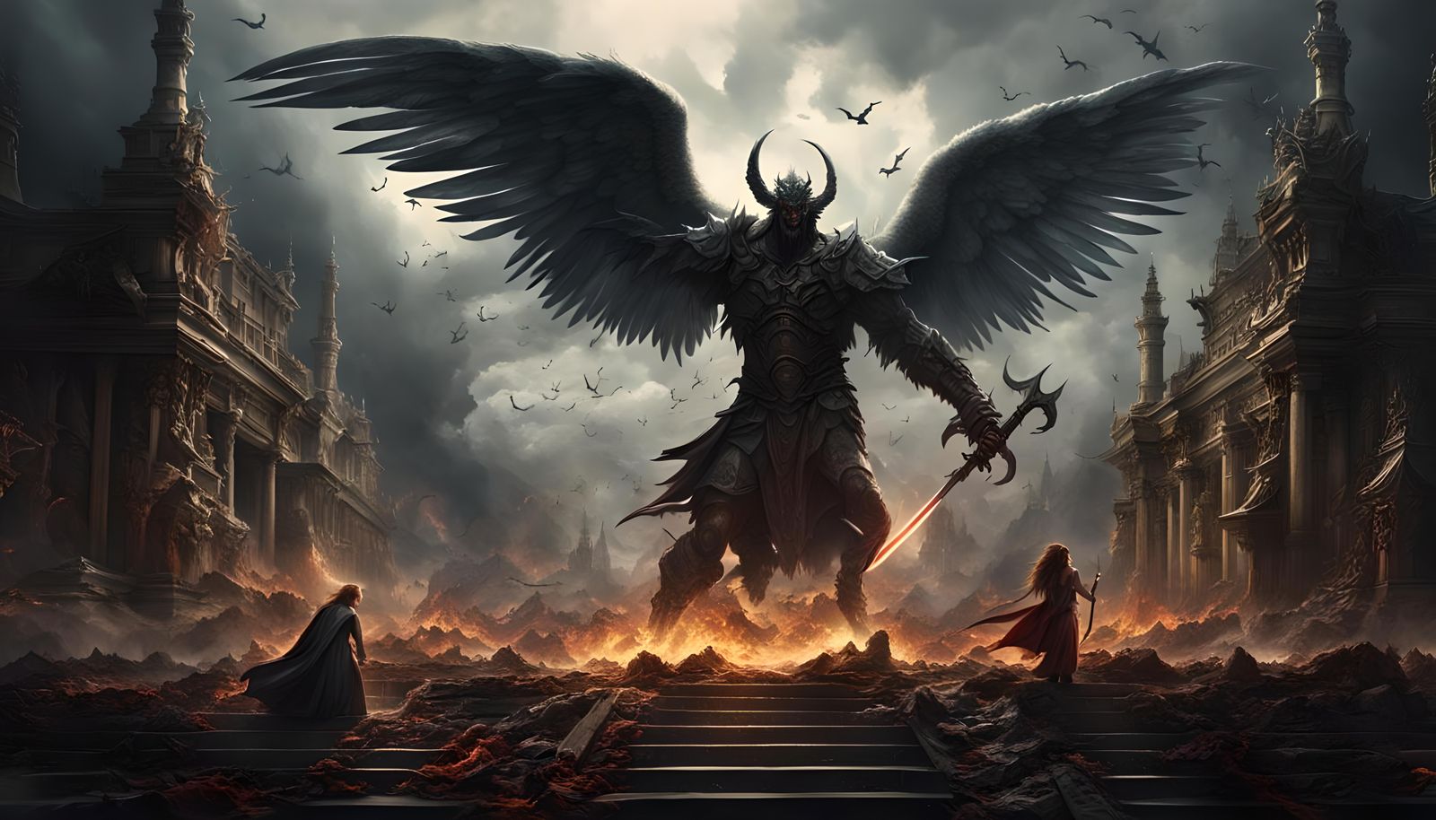 Epic Angel vs Demon Battle: Digital Matte Painting