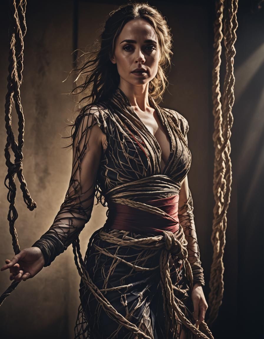 Cinematic Portrait of Woman in Shibari Dress