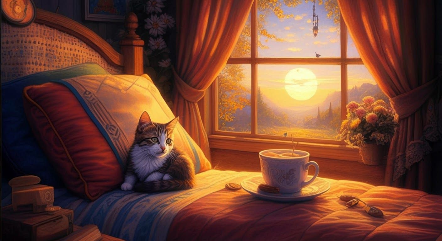 Ethereal Cat in Golden Hour Light