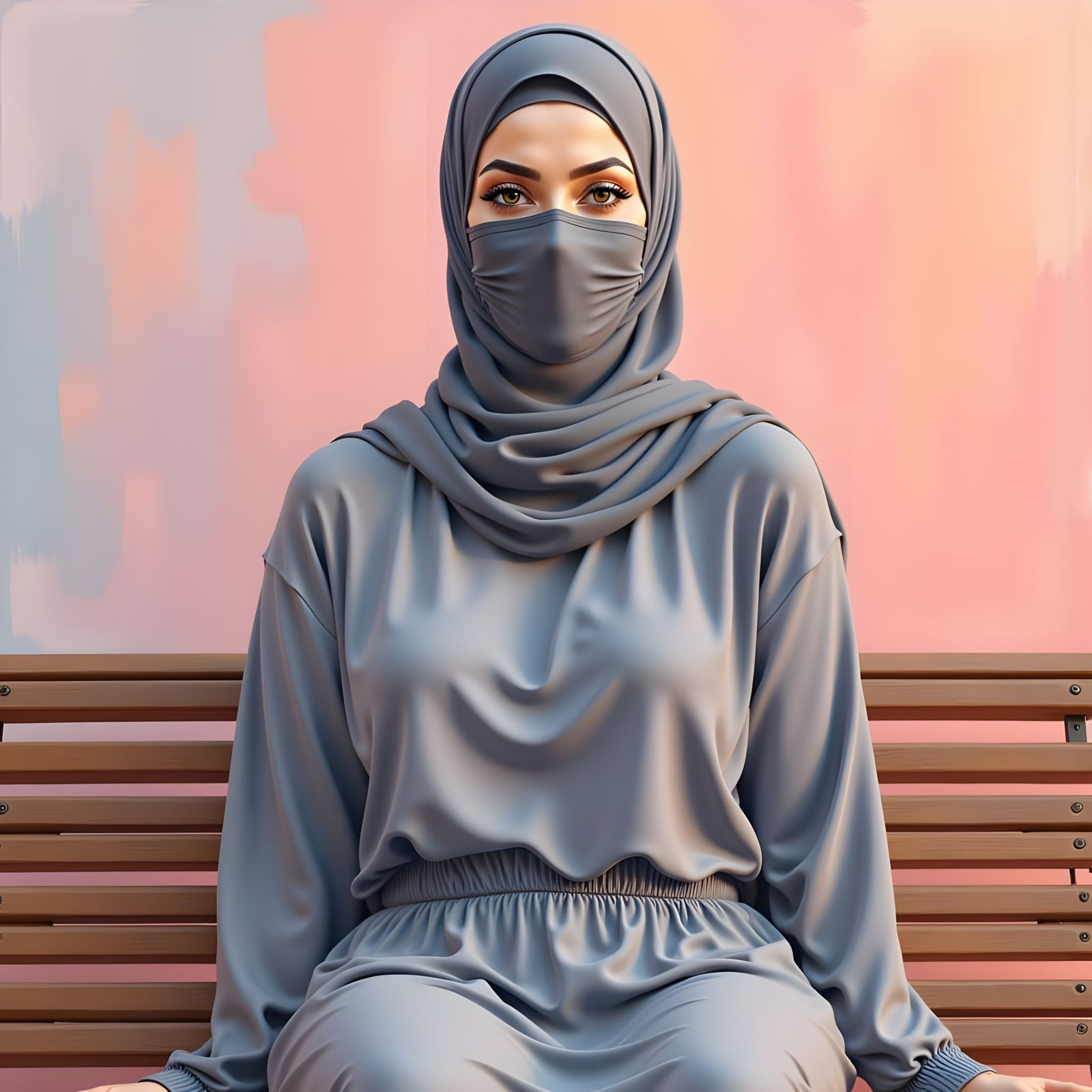 Serene Hijabi Woman in Oil Painting Style