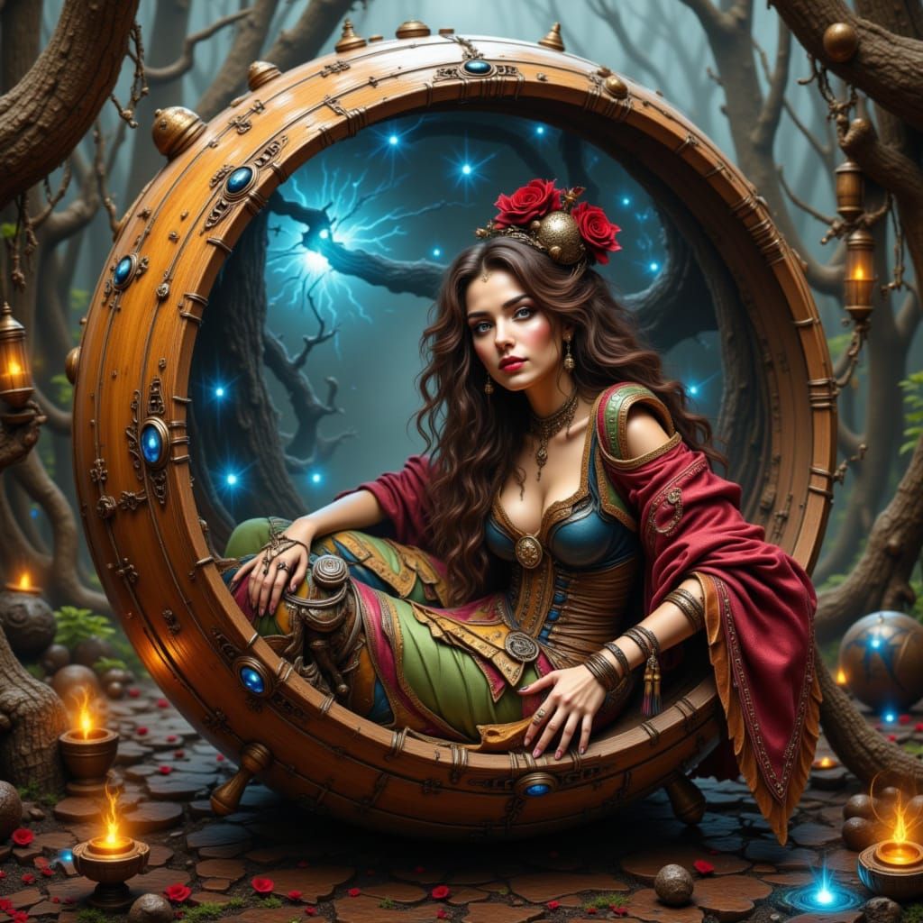 Cyberpunk Wizard in Wooden Magic 8-Ball