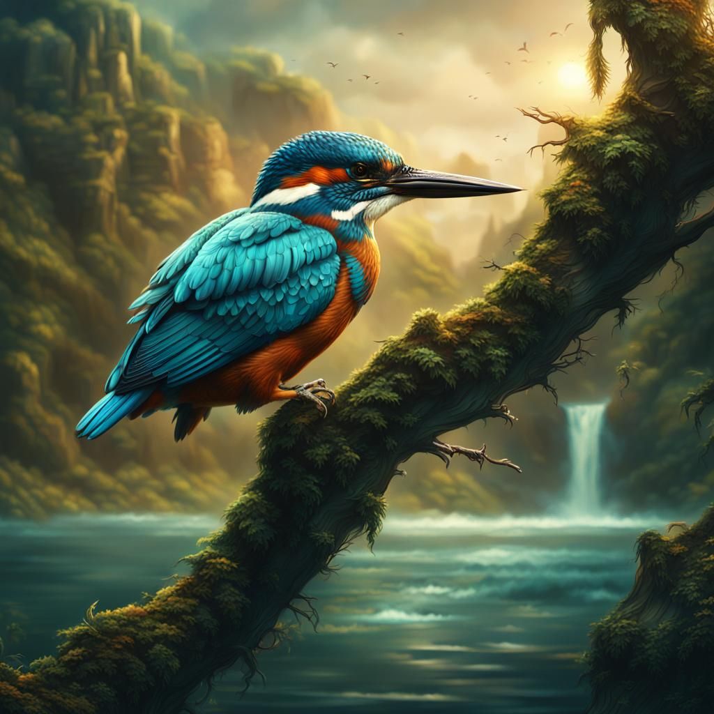 Dramatic Kingfisher Bird Digital Matte Painting