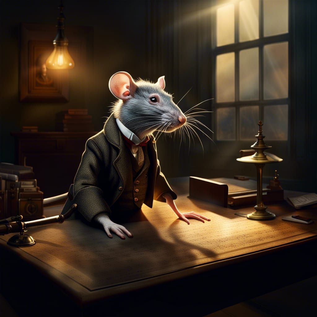 Anthropomorphic Rat Journalist in 19th Century Style