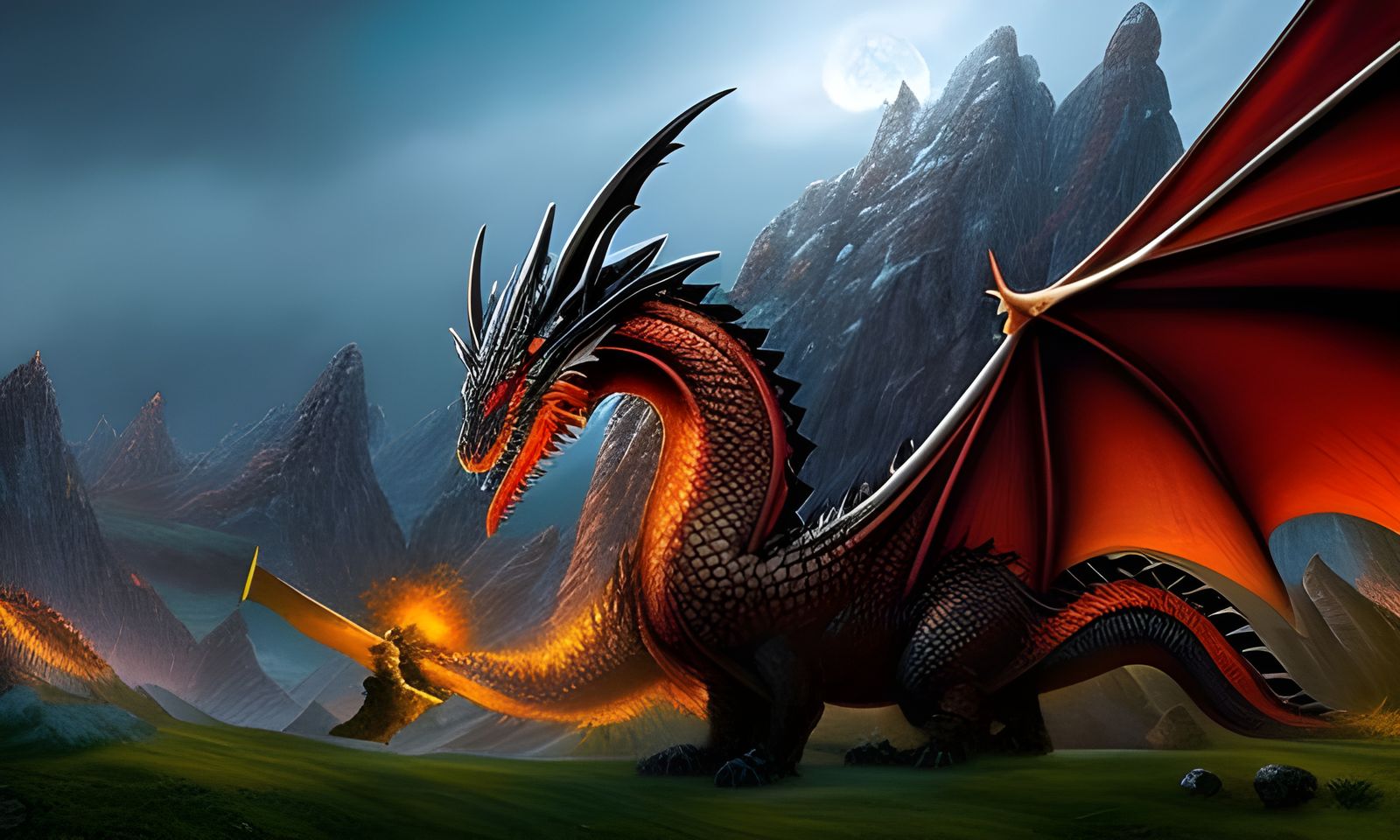 Dragon in a Fantasy Forgotten Realms Landscape