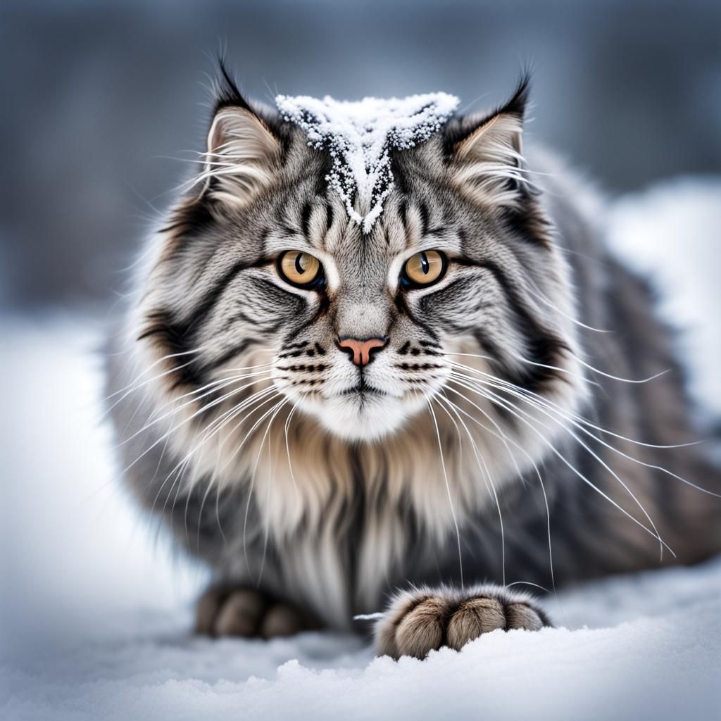 Manul Cat Rolls in Snow: Hyperrealistic 64MP Image