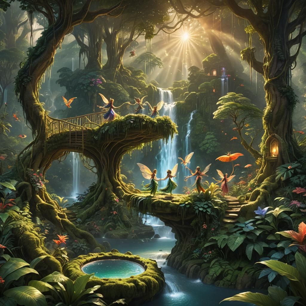 Fairies Dancing in Rainforest: Ethereal Fantasy Art