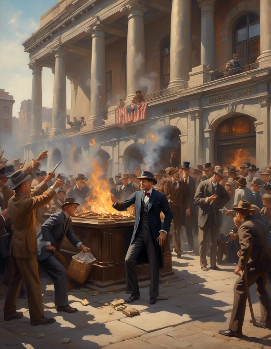 Great Depression: Man Burns Money as Matte Painting