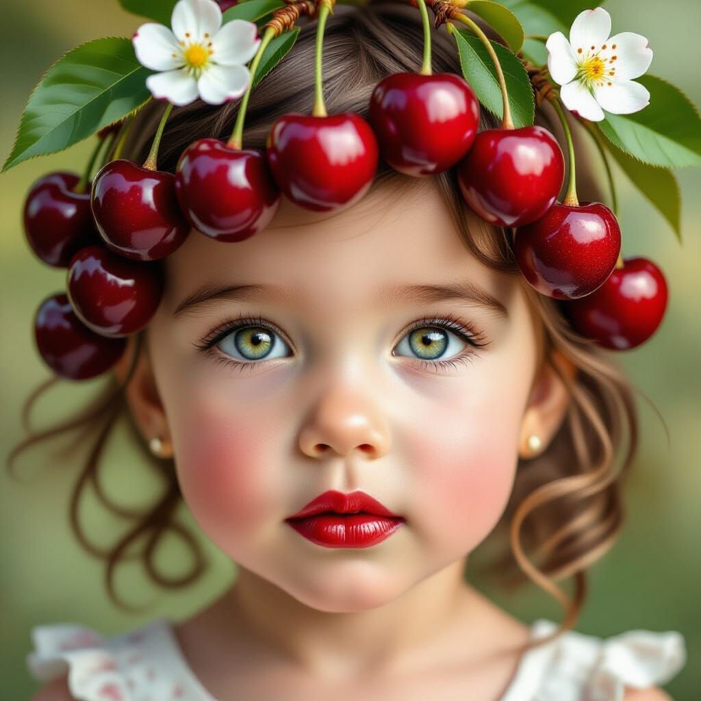 Girl's Face Merges With Ripe Cherries in Surreal Portrait