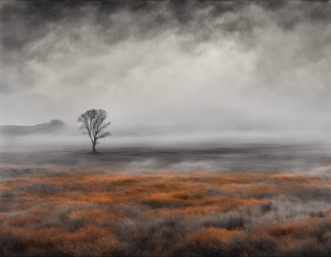 Misty Scottish Highlands Autumn Landscape, Abstract Expressi...