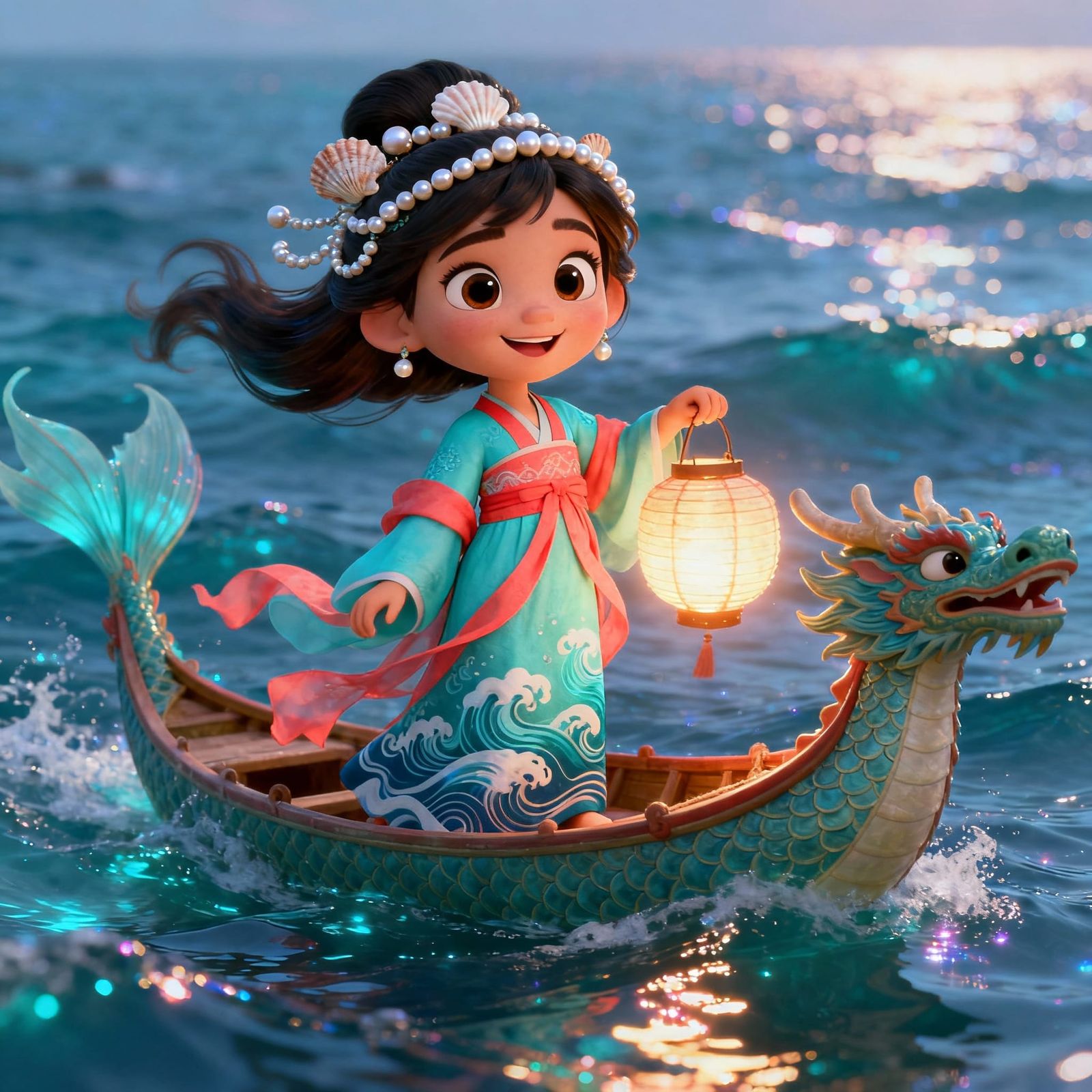 Cute Chinese Sea Goddess Mazu in 3D Cartoon Style