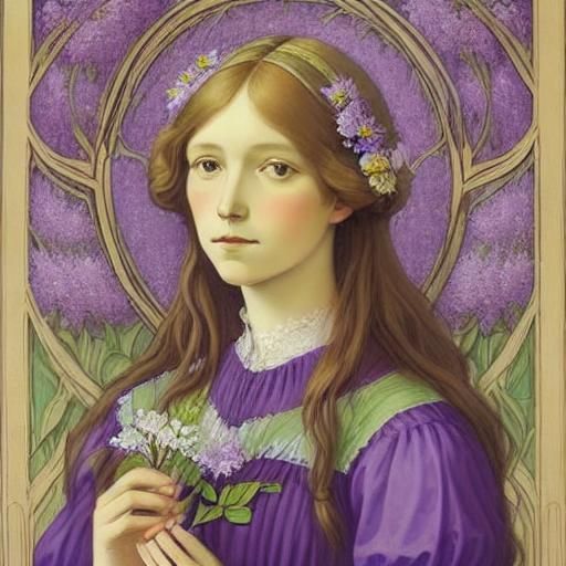 Art Nouveau Woman Holding Daffodils
