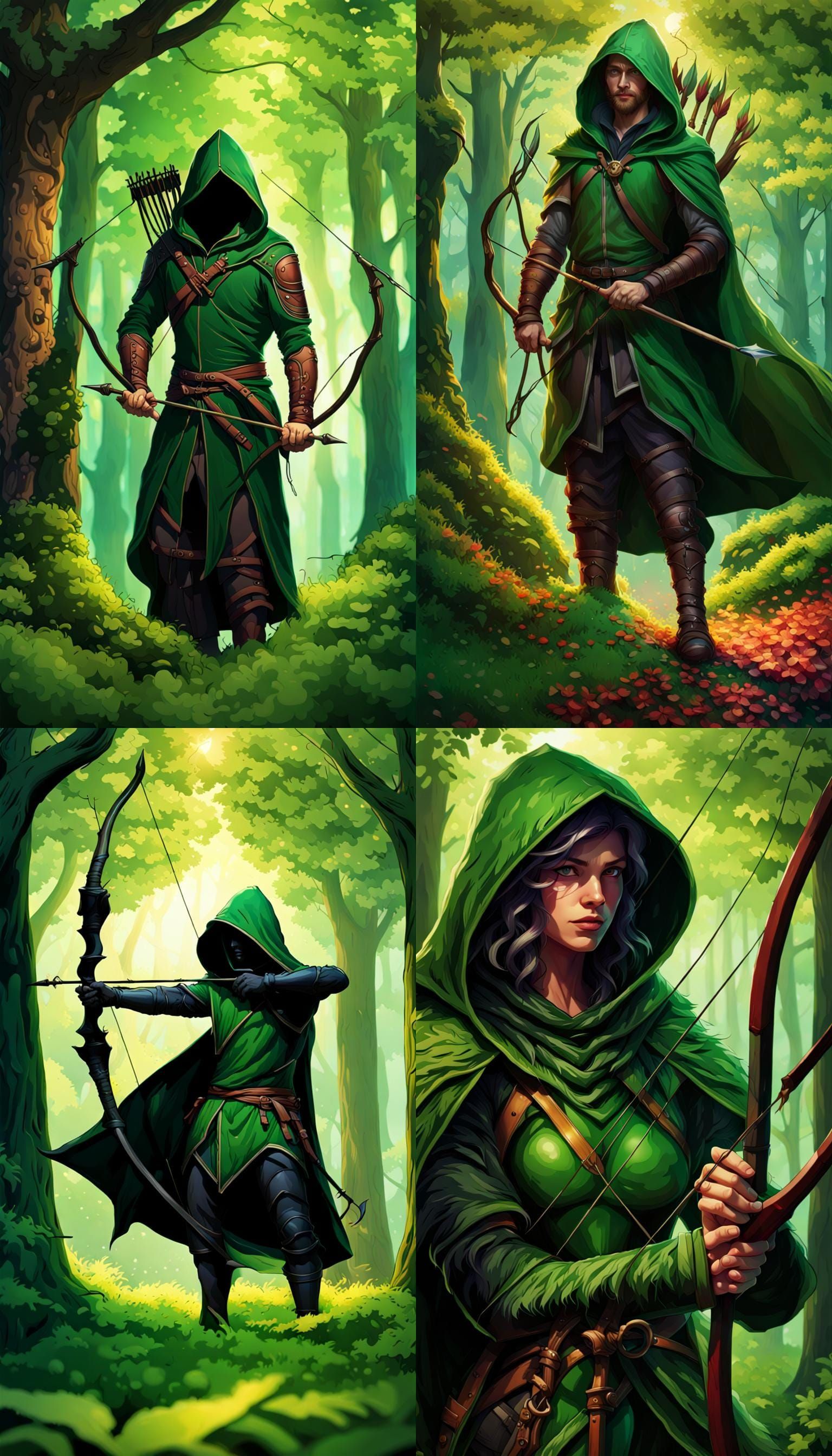 Hooded Archer in Vibrant Forest, 8K Resolution