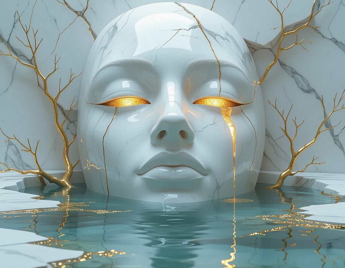 Colossal Marble Mask with Molten Gold Tears