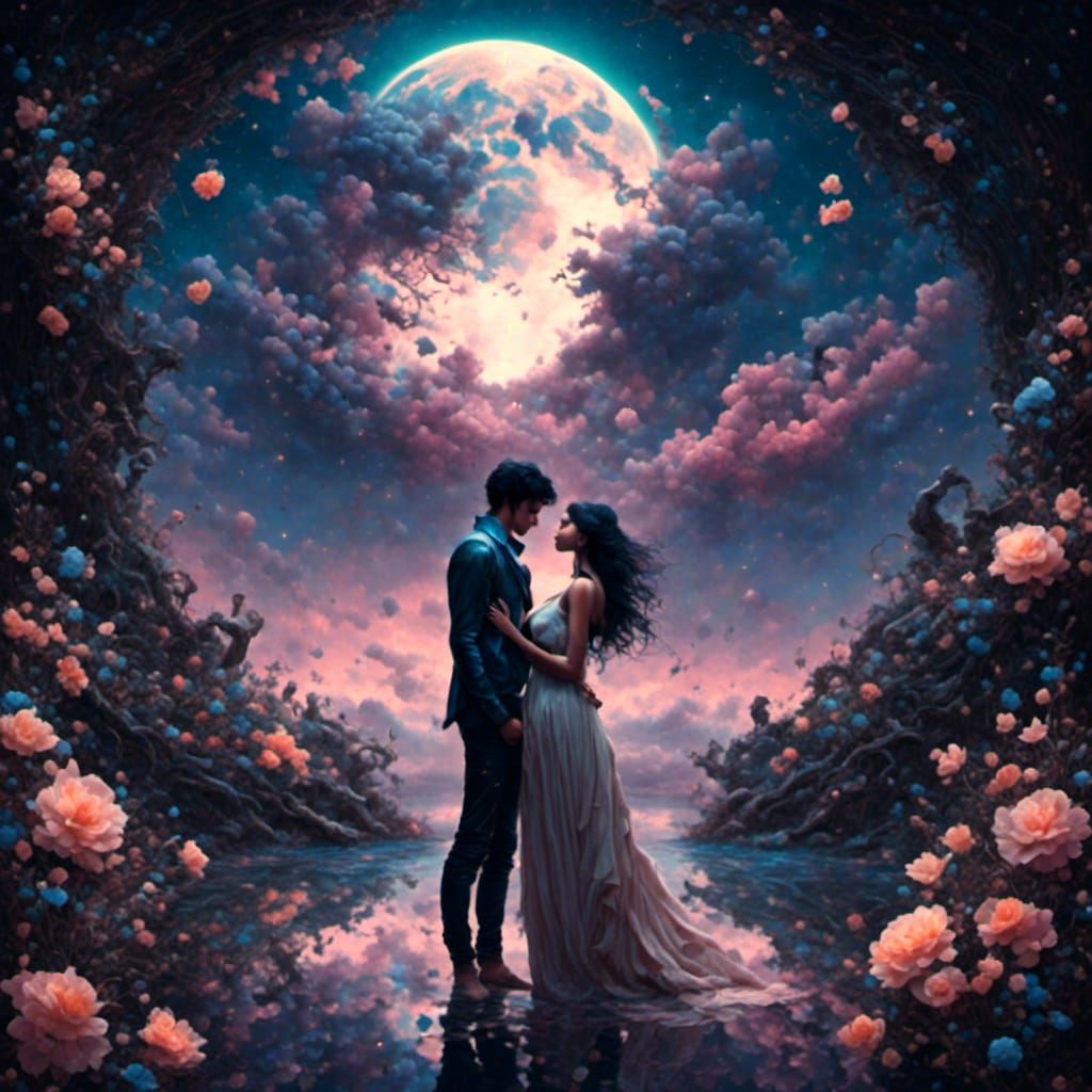 Romantic Night Scene with Bokeh and Natural Lighting