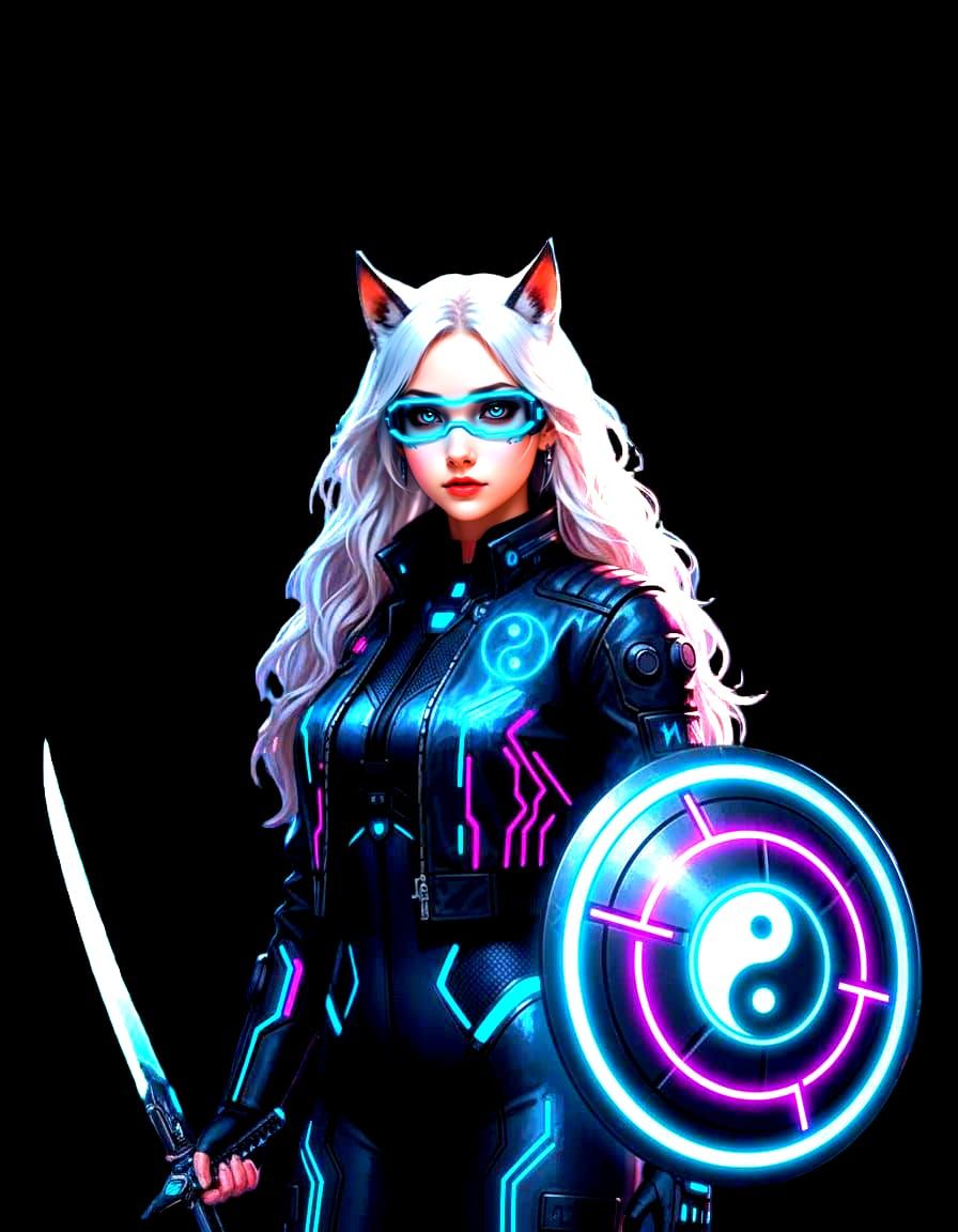 Cybernetic Wolf Girl in Neon Cityscape