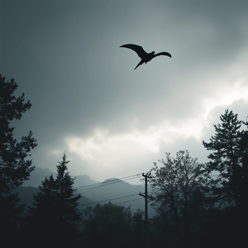 Pterodactyl Silhouette in Overcast Sky