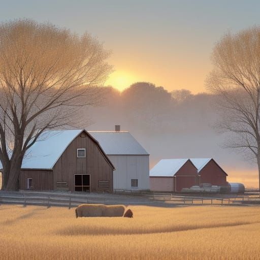 Farmer in Farmland at Golden Hour