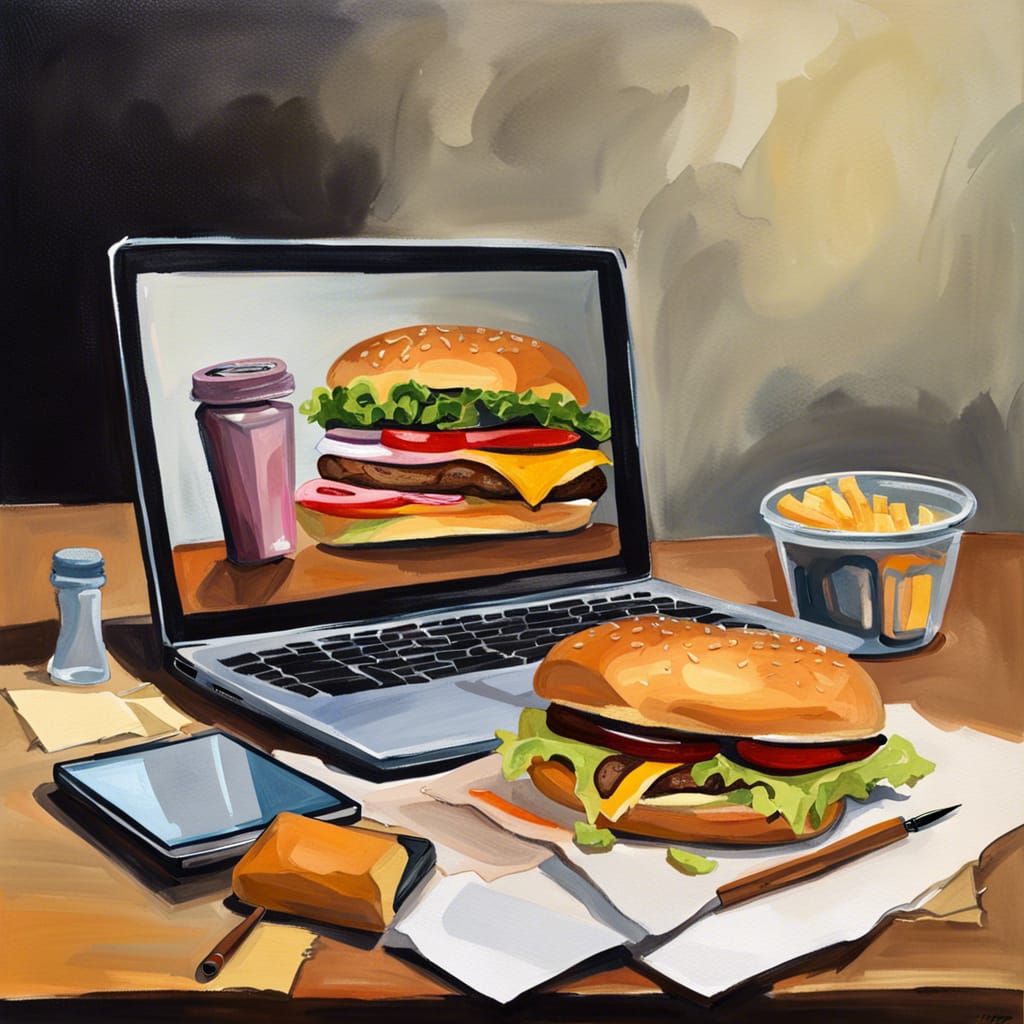 Modern Still Life with Laptop and Hamburger
