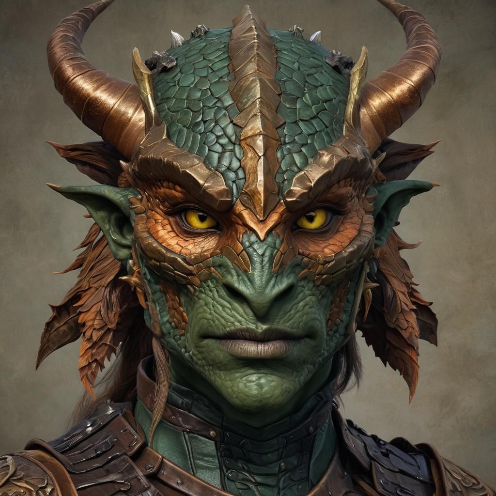 Copper Dragonborn Sorceress Portrait in Fantasy Art Style
