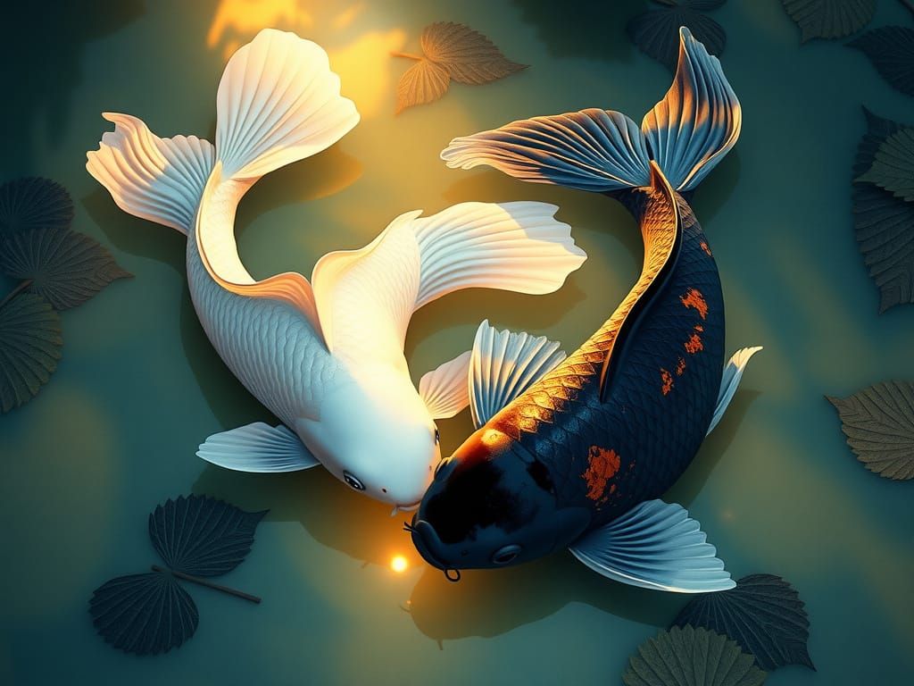 Ethereal Koi in Moonlit Pond: Volumetric Lighting Concept Ar...