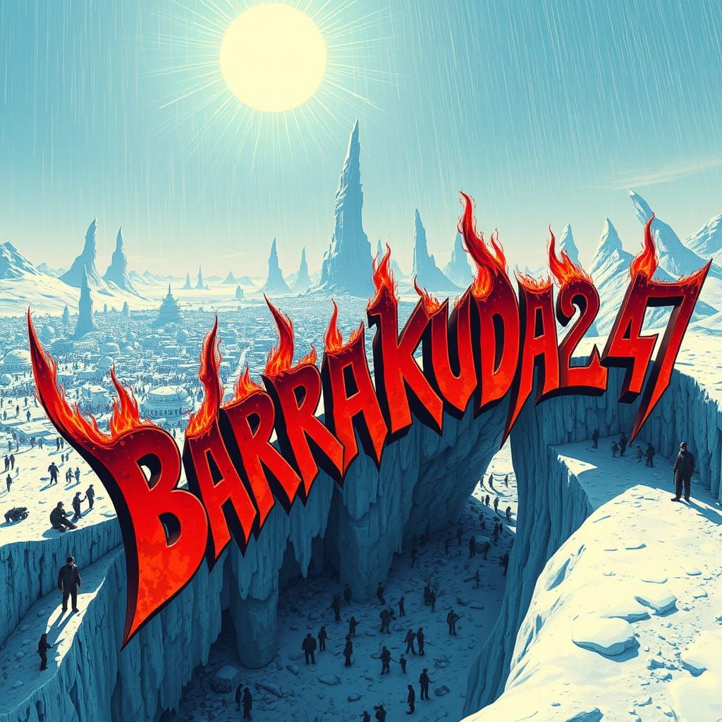 Cyberpunk Band Logo on Frozen Dystopian Cityscape