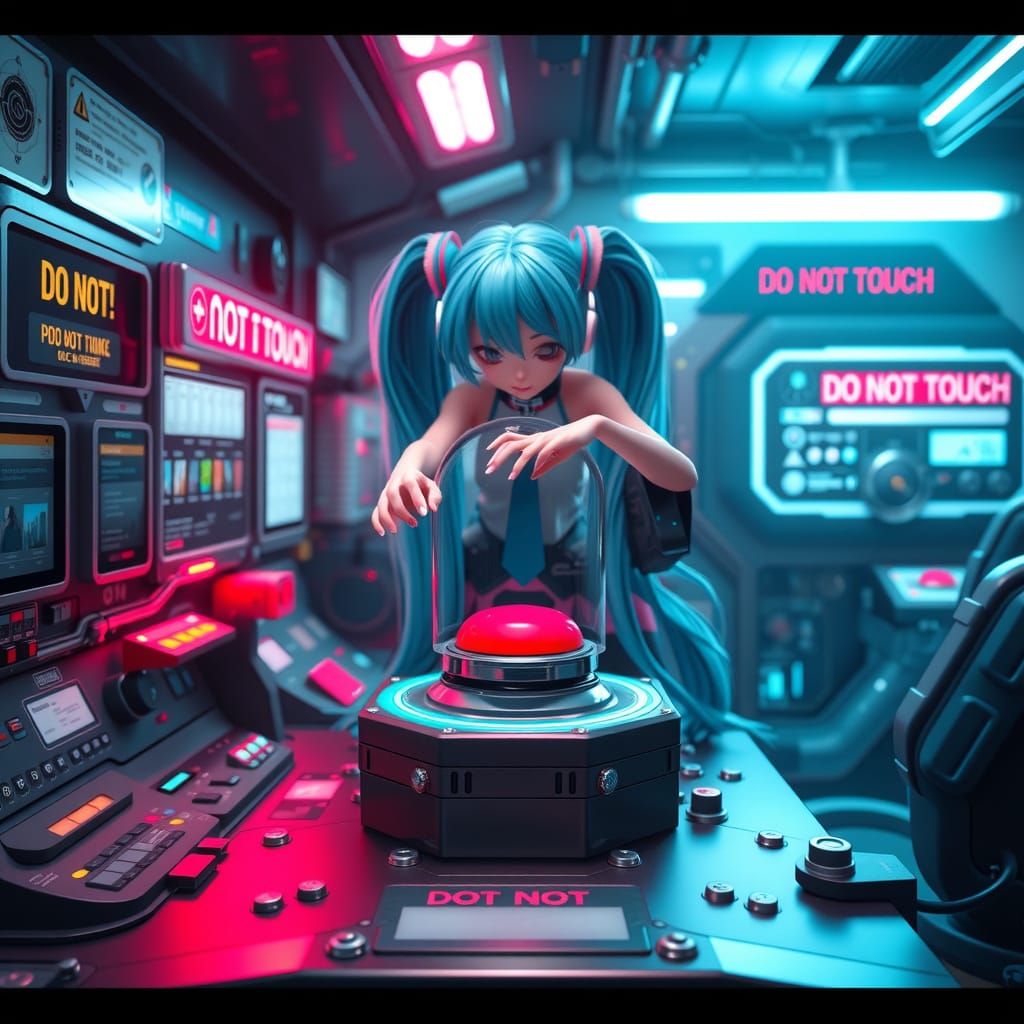 Hatsune Miku Safeguards High-Tech Control Panel in Cyberpunk...