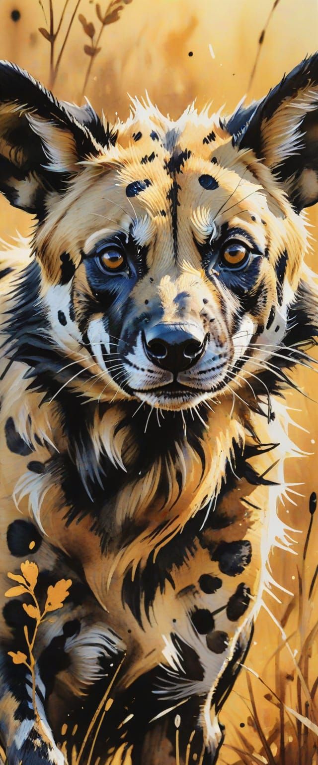 African Wild Dog in Chinese Brush Style