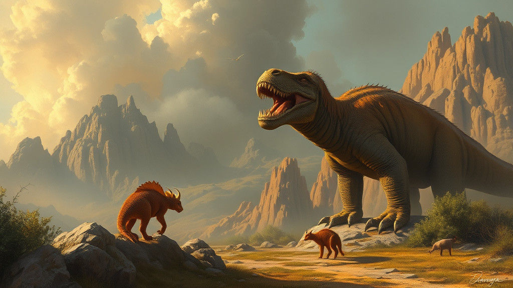 Fantastical Scene as Oil Painting in Dinotopia Style