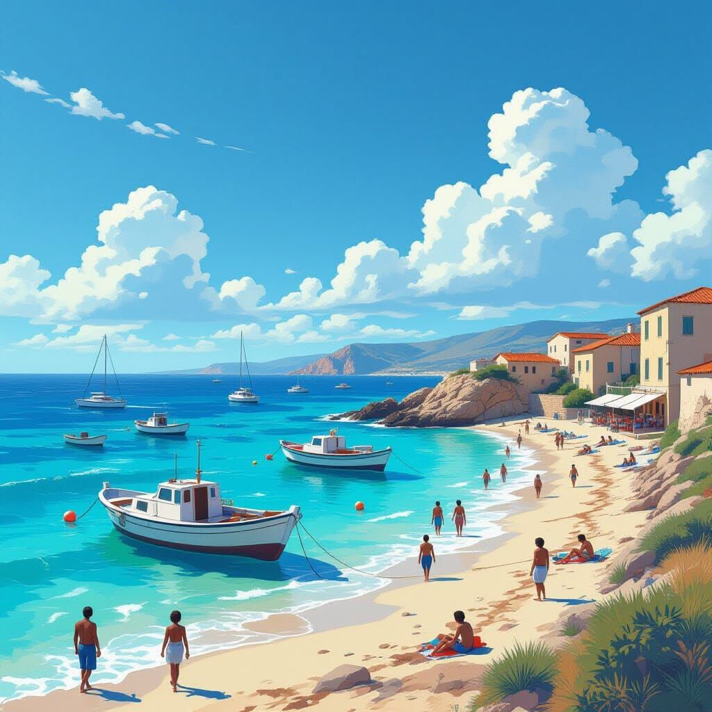 Lampedusa Coast: Mediterranean Seascape in Anime Art Style