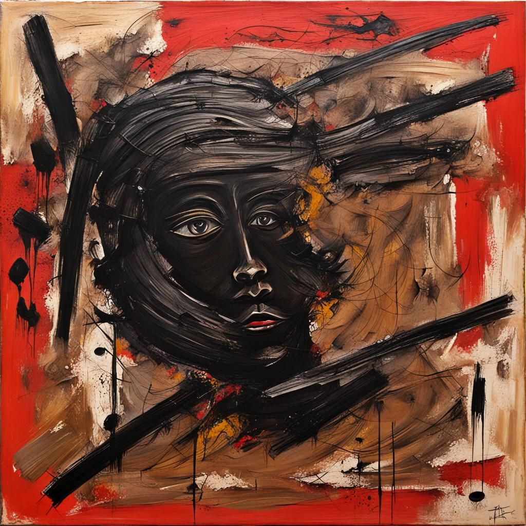 Abstract Woman: Tachisme Dynamic Brushwork, Impasto Gouache