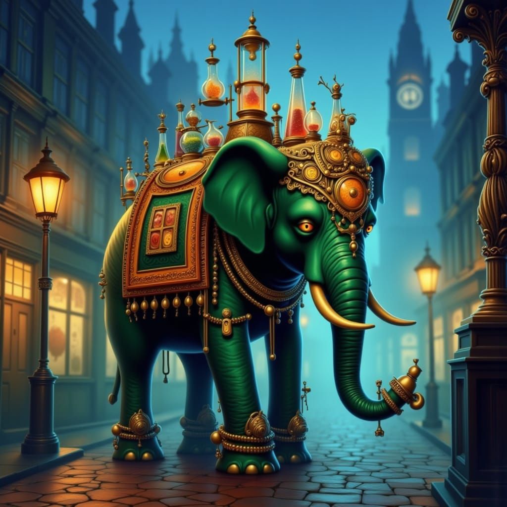Steampunk Elephant in Foggy Victorian London