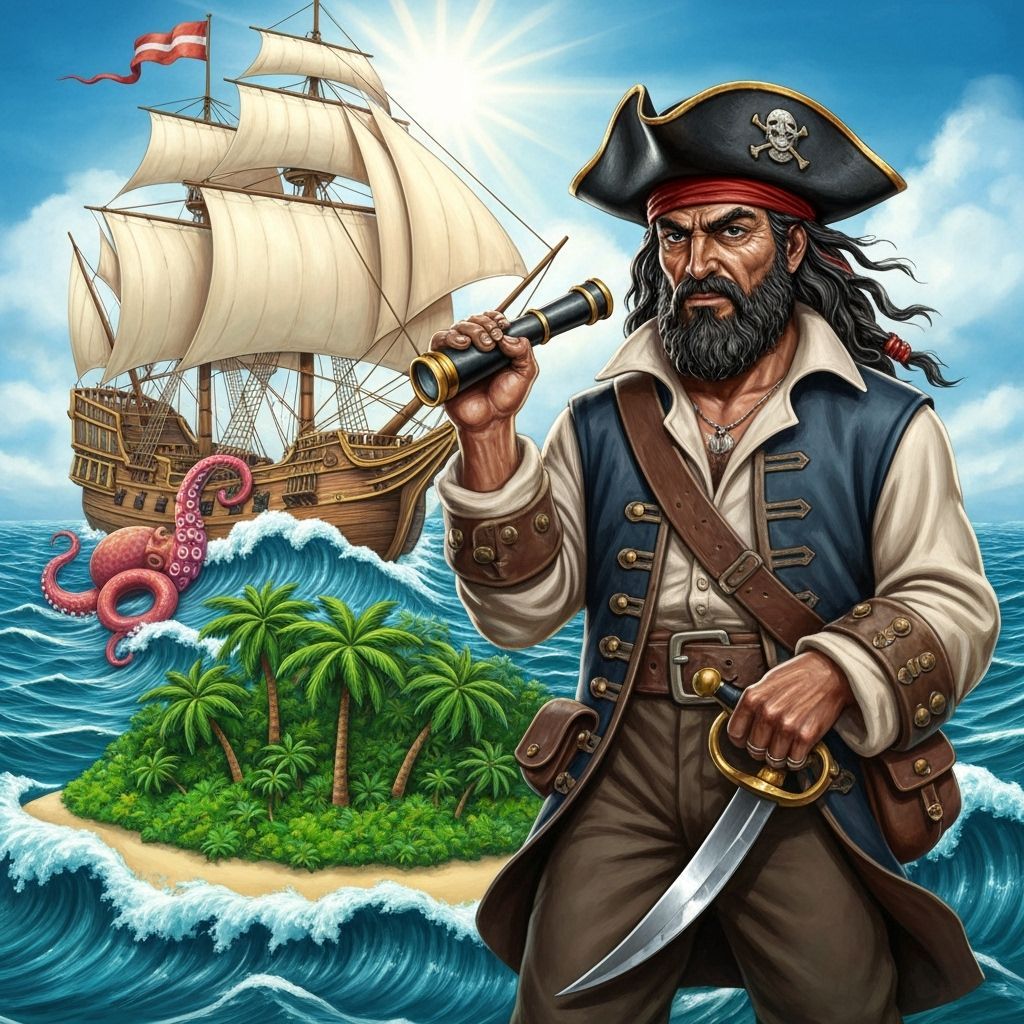 Caribbean Pirate Relief Carving with Galleon and Octopus