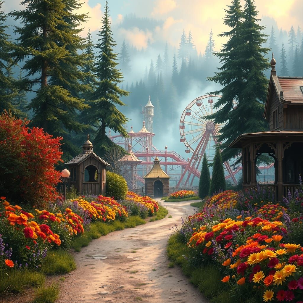 Whimsical Path to Enchanted Amusement Park