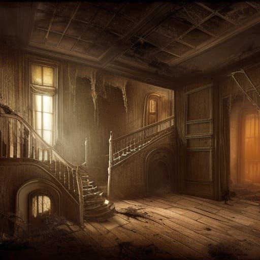 Haunted House Interior with Winding Staircase