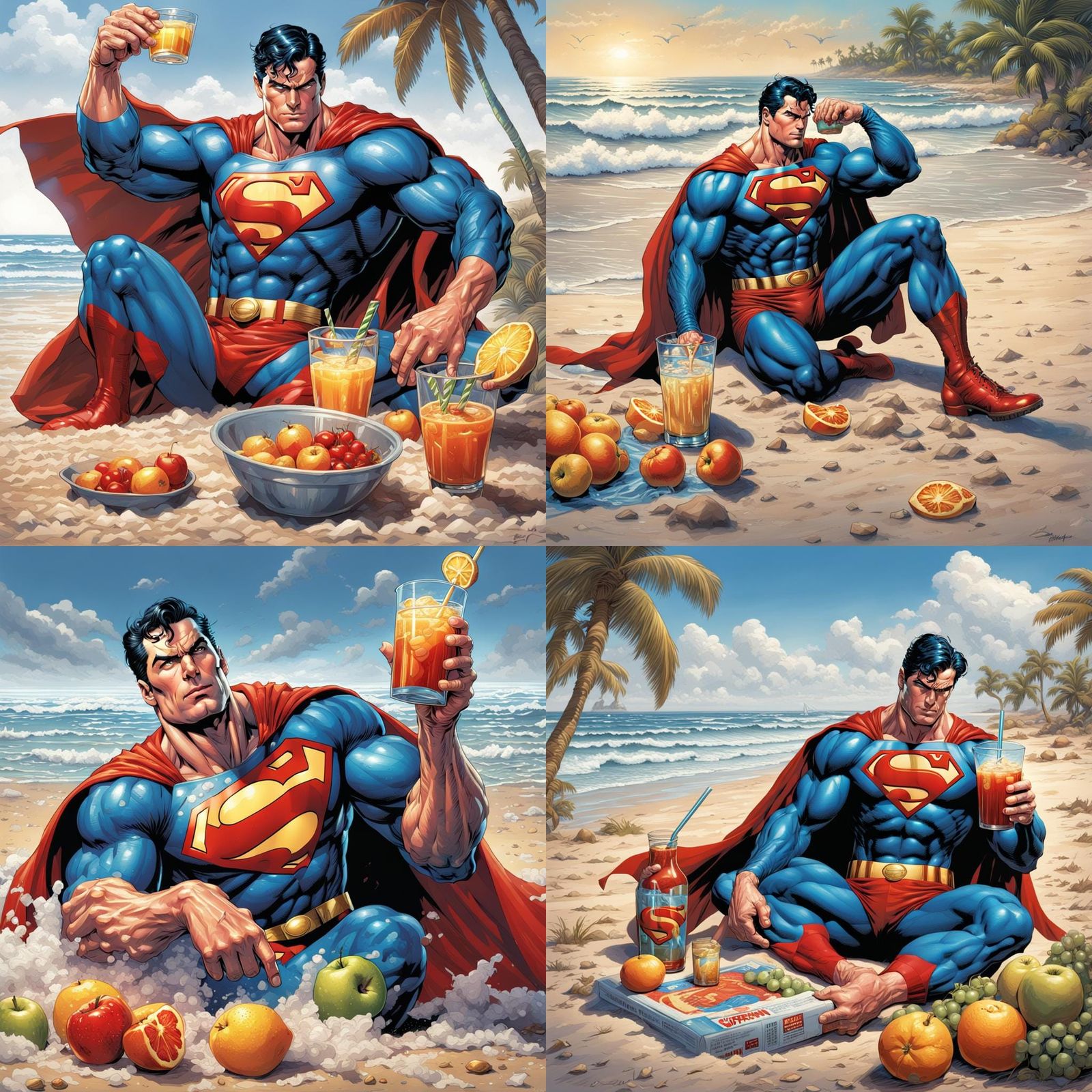 Superman Relaxing on Beach: Comic Book Art
