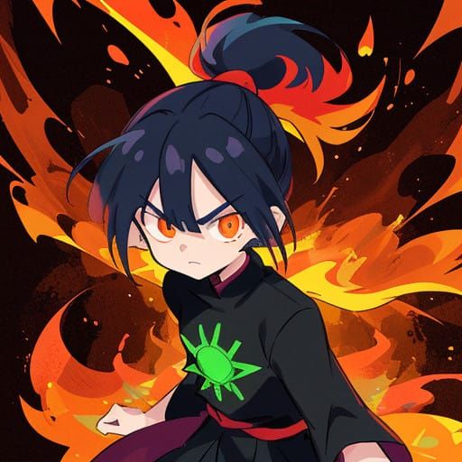 Vibrant Pyro Princess in High-Contrast Anime Style