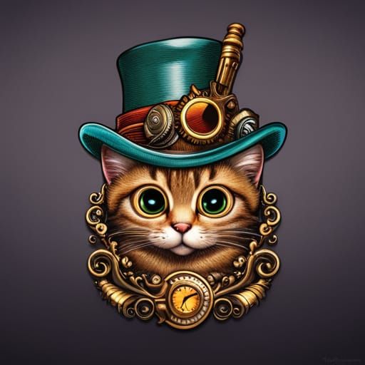Steampunk Kitten in Fancy Hat: Hyperdetailed Concept Art