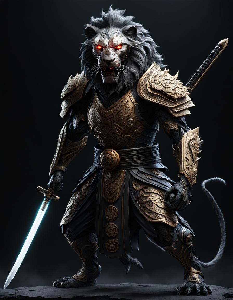 Angry Alien Lion Hybrid with Katana Sword