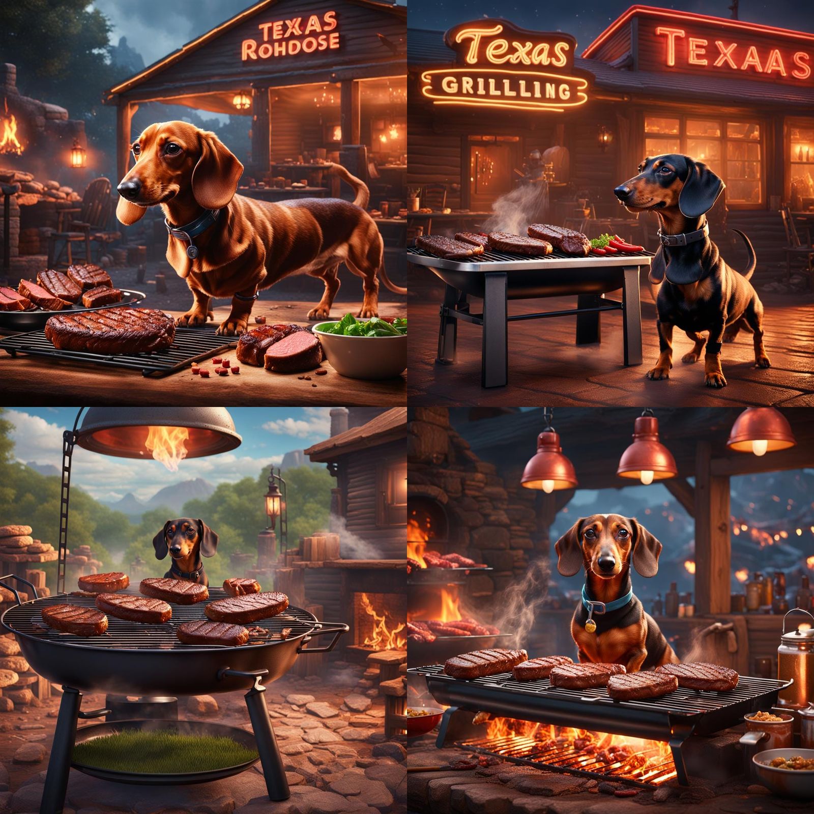 Dachshund Grilling Steaks: Detailed Matte Painting