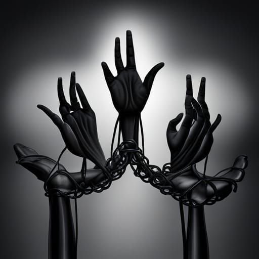 Black Hands Breaking Chains: Surrealist Oil Painting