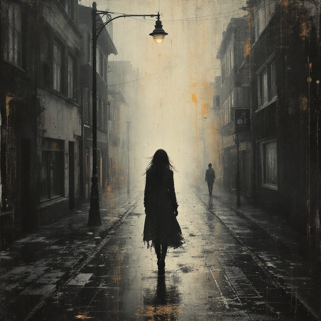 Figure Walking in Distorted Painterly Style