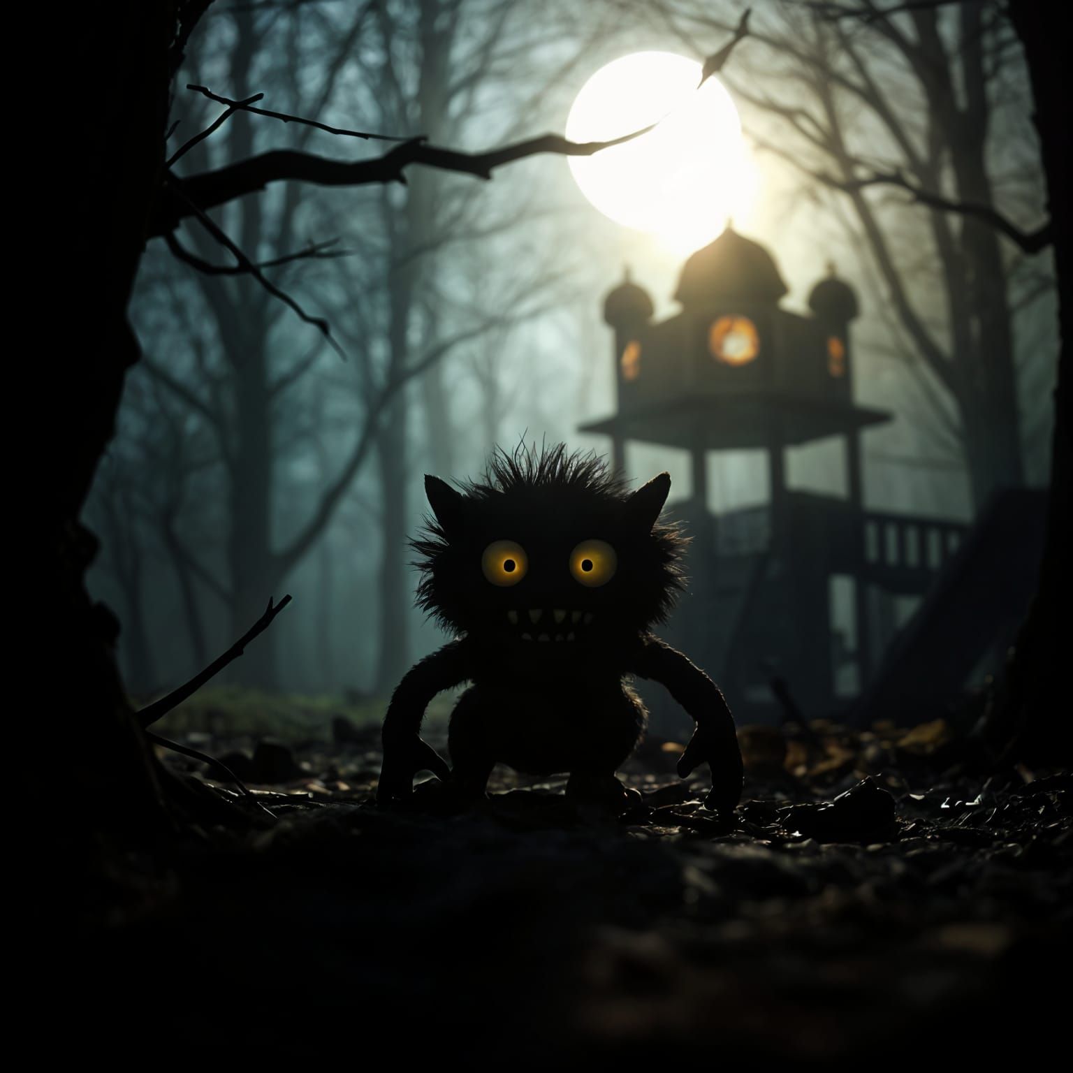Eerie Silhouette of a Monster in Dark Playground